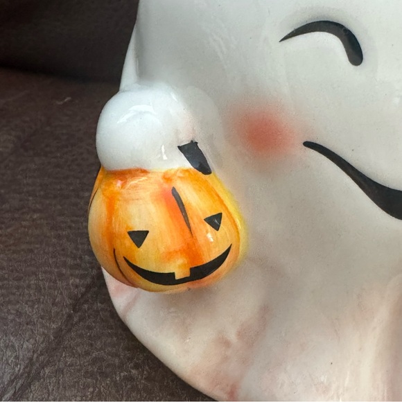 Blue Sky Clayworks Ghost with Jack o’ Lantern Candy Bucket Figural Halloween Mug - Picture 3 of 10